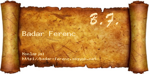 Badar Ferenc névjegykártya